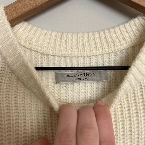All Saints Ivory Cream Crew Neck Jumper Wool Blend - Picture 3 of 8